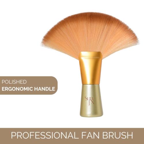 Gold SunFX Finishing Powder Brush | Large Professional Fan Brush for Salon Use | Perfect For Spray Tan Powder