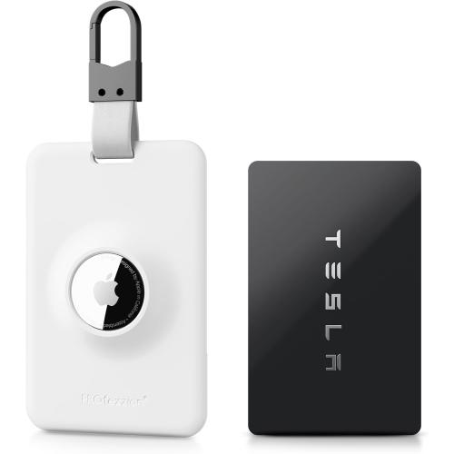 PROfezzion Tesla Key Card Holder with AirTag Slot, Key Card Protective Case Cover Designed for Tesla Model 3 Y S X Cybertruck - White