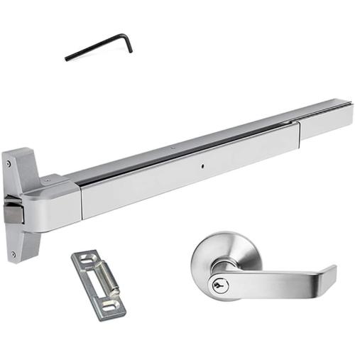 Dynasty Hardware Push Bar Panic Exit Device for Emergency Exit Doors Painted Aluminum, with Exterior Lever Handle