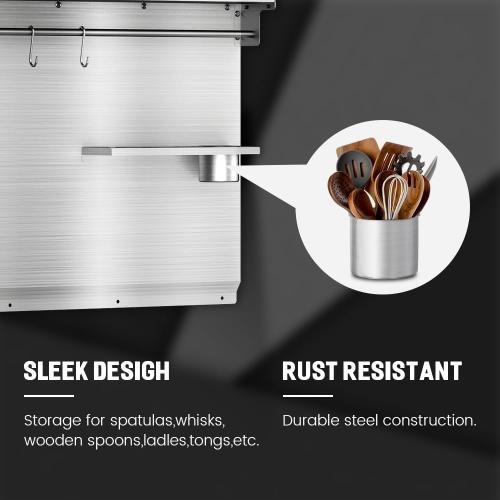30x30 Stainless Steel Range Backsplash with Stove & Range Hood - Wall Mount Kitchen Back Panel with Storage Shelf & Knife Rack, Pre-Drilled Holes, Easy to Clean & Install