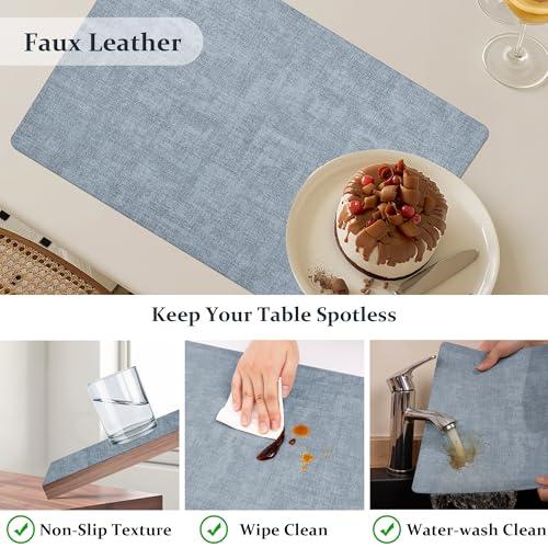 FROMHEART Faux Leather PU Placemats Set of 6 (Light Blue,11.8 x 17)