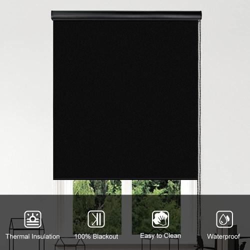 LUCKUP Blackout Roller Shades Window Blinds with Valance Cover Waterproof UV Protection Privacy Thermal Insulated Fabric for Bedroom Bathroom Patio Door and Office Easy Install (25 W x 72 H-Black)