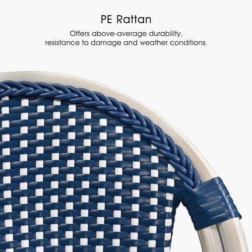 PURPLE LEAF French Counter Height Bar Stool Set of 2 25 White Print Finish Patio Bar Chairs with Back Rattan Bar Chairs French Bistro Set for Kitchen Outdoor Counter Stool Royal Blue