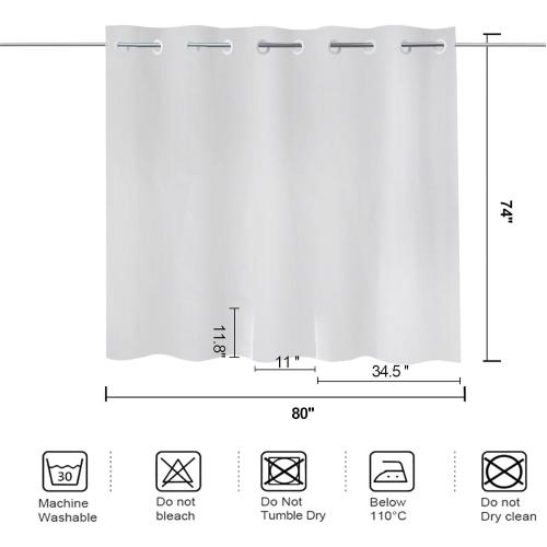 YISURE Split Shower Curtain for Transfer Bench, No Hooks Needed Fabric Shower Curtain with Two 11x11.8-Separated-Away Slits at Bottom, Water Resistant White 80x74 inches