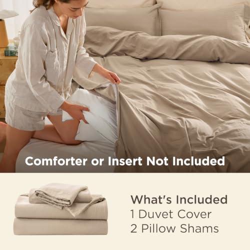 Bedsure Prewashed Duvet Cover Queen, Cotton-Like Bedding Set, Light Brown