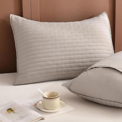 Lady Ann Cotton Quilted Pillow Shams Queen Size, 20 x 30 Linen Feel Pillow Covers Set of 2 for Bed, Soft & Cozy Breathable Decorative Pillowcase for All Season