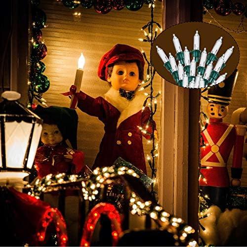 Mudder 100 Count Christmas Tree Lights Replacement Bulbs Mini Incandescent Christmas Lights 2.5v 0.425 Watt Warm Prelit Xmas Tree Decoration(Green Base with Warm White Bulb)