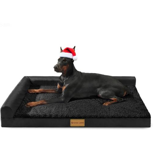 Patas Lague Orthopedic Dog Bed Large Sized Dog 36''X24'', Waterproof L Bolster Medium Pet Sofa Beds with Removable Washable Cover, Soft Comfortable Pet Couch Crate Mat with Nonskid Bottom, Black