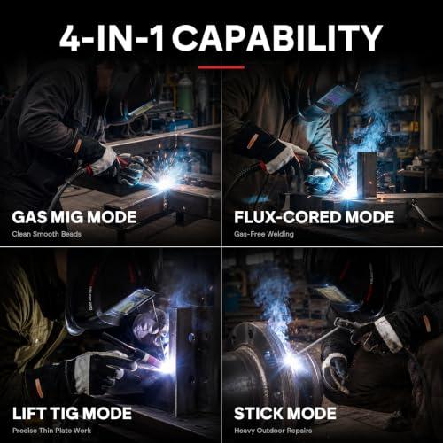YESWELDER 160A MIG Welder, 110V/220V MIG/Flux Core/Lift TIG/Stick | 4-In-1, synergic control, clear digital display, efficient setup, beginner friendly