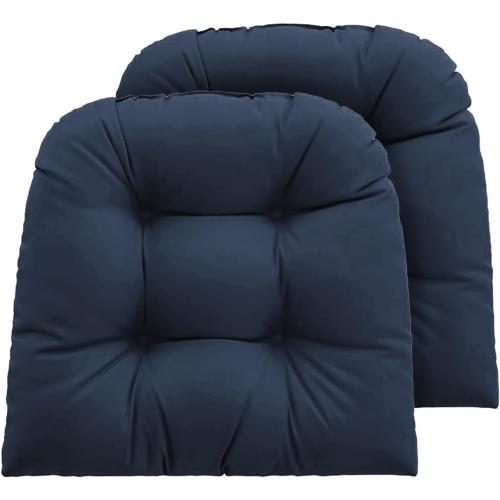 Outdoor Chair Cushions 22x22x4 Inch Set of 2, Dark Blue | Tufted Seat Pads with Ties for Patio Furniture Wicker Chairs Dining Chair, Waterproof Fade Resistant, Indoor Outside Use