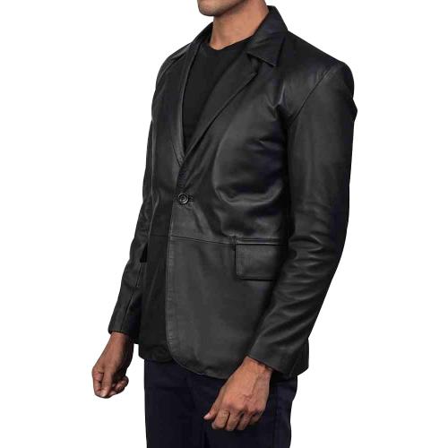 Luis Lambskin, Large, Leather 2 Buttons Blazer for Bikers and Parties Lunar Black Blazer for Men's