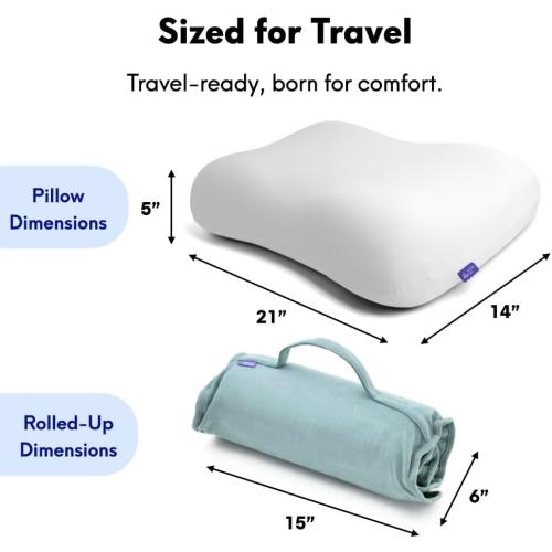 Cushion Lab Travel Deep Sleep Pillow – Compact Memory Foam Neck Pillow for Sleeping, Portable Pillow for Hotels, Camping, Side & Back Sleepers, On-The-Go – Wellness Green