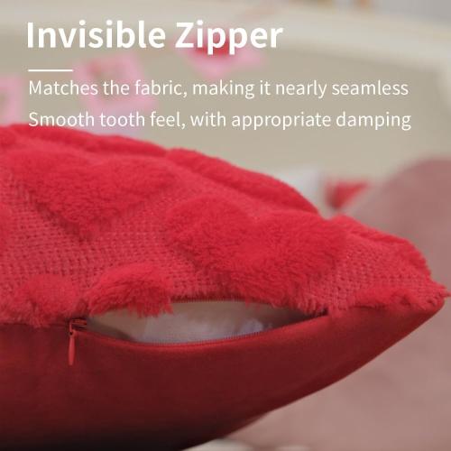 GEEORY Valentines Day Soft Plush Love Heart Pillow Covers, 18 x 18 Inch Set of 2, Faux Fur Wool Decorative Anniversary Cushion Case for Sofa Home Decoration Red GC010-18