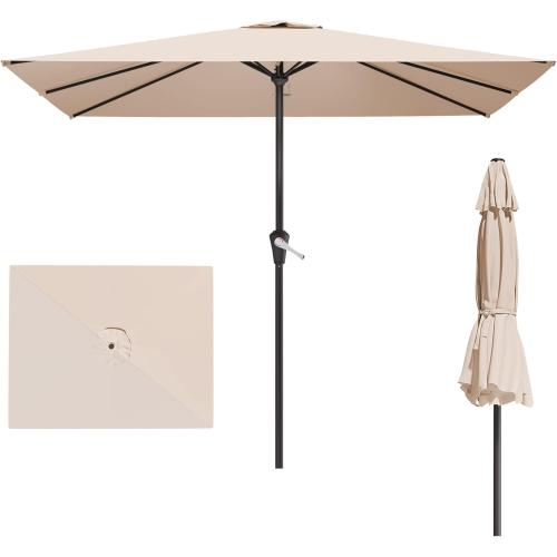 8' x 10' Rectangular Patio Umbrellas for Outdoor, Outdoor Table Umbrella, Large Outdoor Patio Umbrellas with 8 Sturdy Ribs for Market, Garden, Pool (Beige)