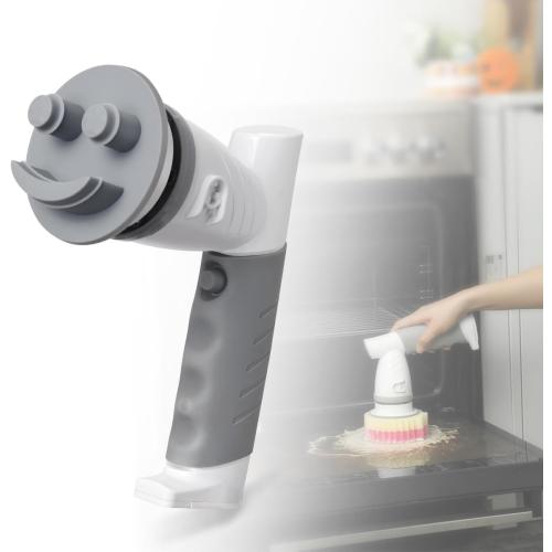 LANMU Electric Spin Scrubber Wand Compatible with Scrub Daddy/Mommy with Soft Silicone Sponge Hub, Power Cleaning Brush,5 Replaceable Heads, Ergonomic Handle for Oven, Stove, Sink, Shower, Tub, Tile