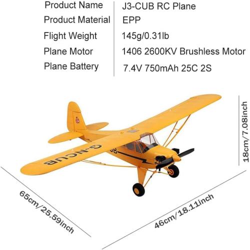 RC Plane Upgrade 5 Channels 3D/6G J3-CUB RC Airplane for Adults 1406 Brushless Motor Outdoor Stunt RC Glider with Spare Propeller and 2 Batteries (Yellow)