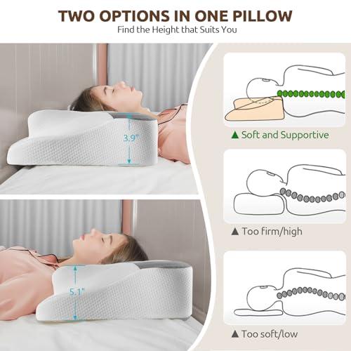 DONAMA Cervical Neck Pillow for Pain Relief,Odorless Contour Memory Foam Pillows with Cooling Pillowcase Cozy Sleeping, Orthopedic Ergonomic Bed Pillows for Side Back Stomach Sleepers