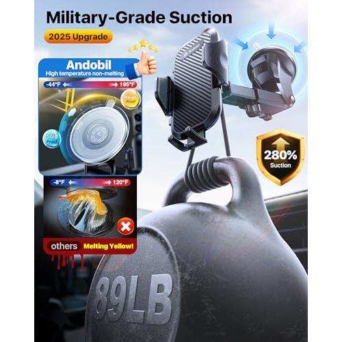 andobil Car Phone Holder, 2026 Military-Grade 89lbs Strongest Suction Phone Holders for Your Car Dashboard/Windshield/Vent Easy Clamp Car Phone Mount Stand for iPhone 17 16 15 14 13 Pro Max Samsung