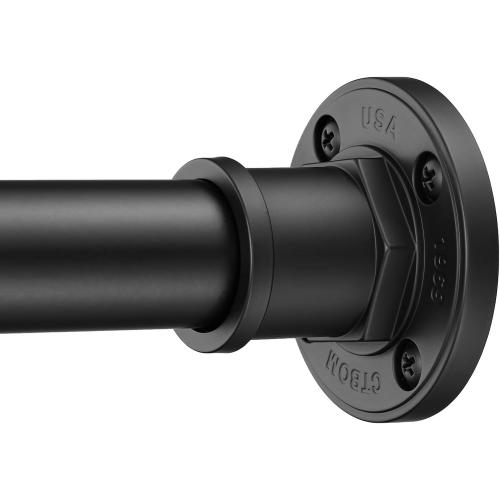 BRIOFOX Industrial Shower Curtain Rod - 2-in-1 Design Tension Curtain Rod - Never Rust Non-Slip 43 to 72 Inch Stainless Steel, Matte Black Window Curtain Rod