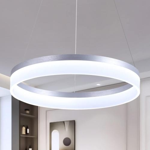 Buccleuch Modern LED Chandelier - Dimmable 19.7 Silver Round Pendant Light, Height Adjustable UL-Certified Ceiling Light for Dining Room, Kitchen Island, Living Room, Bedroom, Foyer