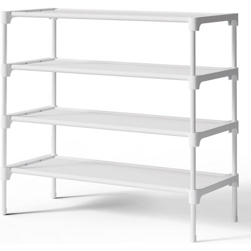 Kitsure Shoe Rack - Non-Woven Shoe Rack Shelf, Shoe Organizer for Closet, Entryway, Garage & Corridor, Stackable Shoe Shelves, 27.5 Wide - 4 Tier, White