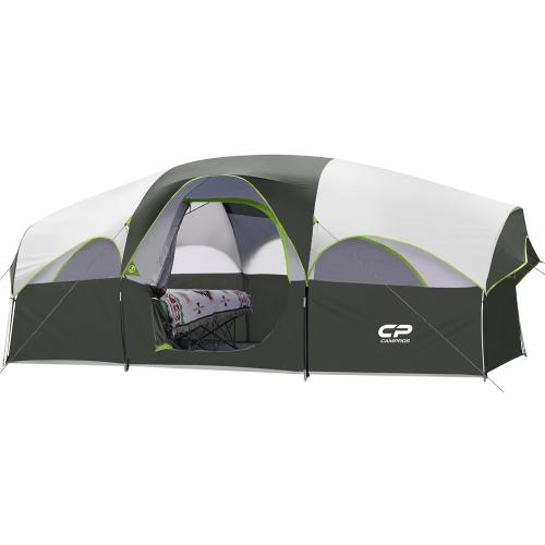 CAMPROS CP Tent 8 Person Camping Tents, Weather Resistant Family Tent, 5 Large Mesh Windows, Double Layer, Divided Curtain for Separated Room, Portable with Carry Bag