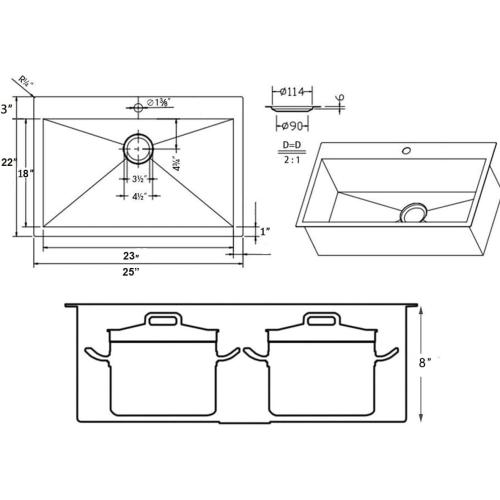 SHACO 25x22 Inch Drop In Kitchen Sink, Top Mount 16 Gauge 304 Stainless Steel 8 Inch Deep Drop In RV Laundry Utility Sink, Brushed Nickel Single Bowl Sink Topmount Overmount Sinks with Drain