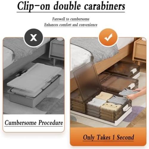 Under Bed Storage Box, Household Flat Drawer Box with Wheels, Clothes Quilt Plastic Organiser Under Bed Storage Box, Storage Box for Blankets, Shoes etc. (2 piece X)