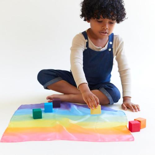 Sarah's Silks - Set of 5 Enchanted Mini Playsilks, 100% Silk 21 Square Scarf for Dance, Movement and Pretend Play - Rainbow, Starry Night, Sea, Fire and Blossom Scarves