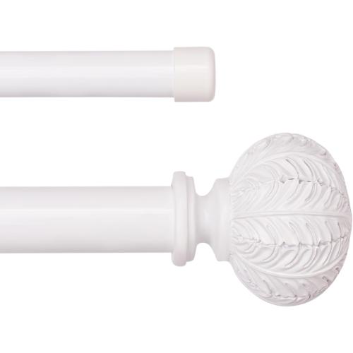 WHITE Double Curtain Rods,WL.Rocaille 1 Inch Curtain Rods 72 to 144 Inches,Window Telescoping Dual Curtain Rod Set with End Cap,Adjustable Decorative White Curtain Rods for Bedroom,living Room