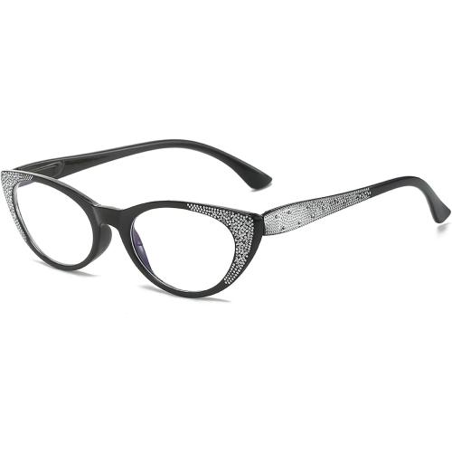 Color Black Rhinestone 2.75 Generic Fashion Cat Eye Reading Glasses for Women, Blue Light Blocking Computer Reader with Spring Hinges