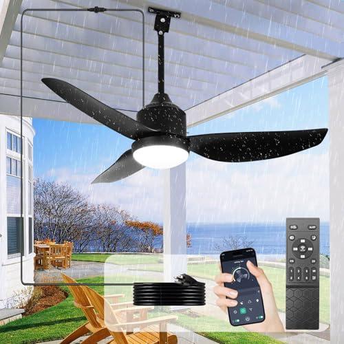 Depuley Outdoor Ceiling Fan with Light: 42 Inch Black Waterproof Gazebo Fans with Lights Outdoor Hanging - Plug in Remote App Control for Patio Indoor Farmhouse Porch - 6 Speed Reversible DC Motor