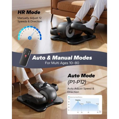 MERACH Under Desk Elliptical Machine, Leg Exerciser While Sitting for Seniors with 12-Speeds & Remote Control, Quiet Portable Electric Seated Pedal Exerciser Machine for Home Office