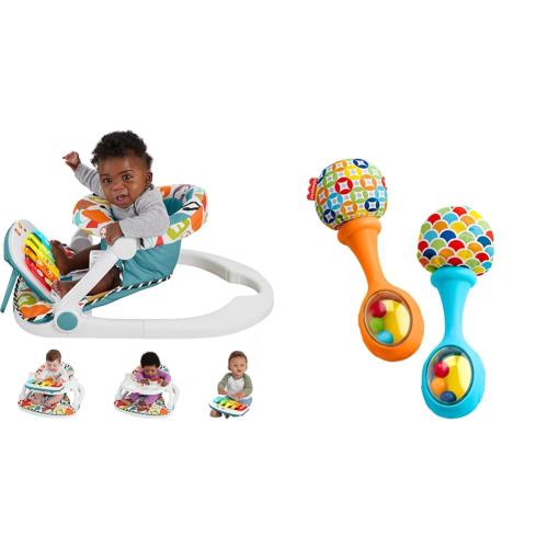 (TOYS MISSING) Fisher-Price Baby Portable Chair Deluxe Kick & Play Sit-Me-Up Floor Seat &
