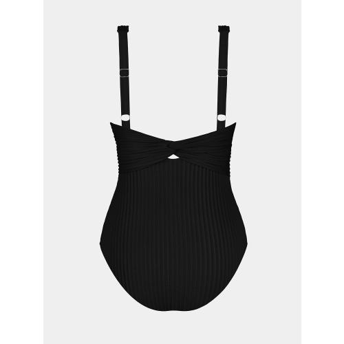 Size S CUPSHE Women's One Piece Swimsuit Wide Straps V Neck Ruched Textured Ribbed Twist Back