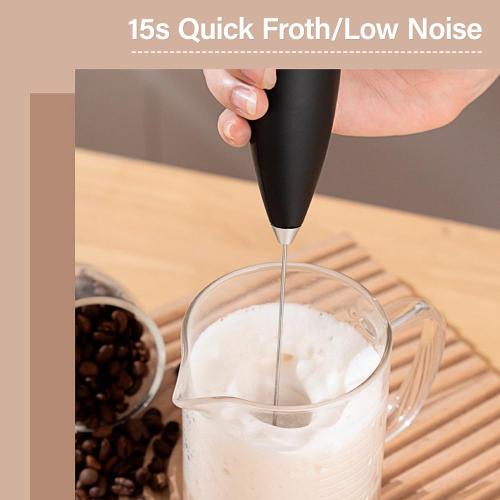 Cordless Electric Milk Frother - Handheld Battery-Powered Foam Maker for Coffee, Latte, Hot Chocolate | 15s Quick Frothing, Detachable & Quiet, with Stainless Steel Stand (Black)