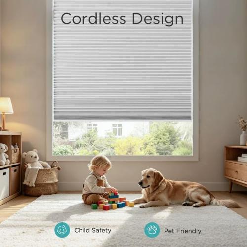 Joydeco Cellular Shades Cordless, 35 Inch Wide Blackout Cellular Blinds for Windows, Waterproof Honeycomb Blinds White Window Coverings for Bedroom, Living Room, Office, Kitchen (35 W x 64 H)