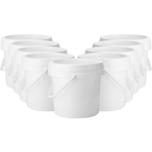 Gerrii 10 Pack White Plastic Bucket with Handle and Lid Food Storage Bucket Containers All Purpose Pail for Multipurpose Paint Water Art Crafts Projects Garage Organization (White,1 Gallon)