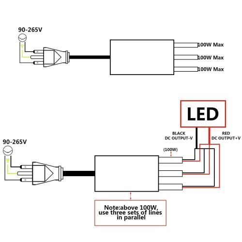 LED Driver 100 Watts (100W X3) 25A Waterproof IP67 Power Transformer Adapter 90-265V AC to 12V DC Low Voltage Output, With 3-Pin Plug 3.3 Ft Cable for Lighting Outdoor Light and Any 12V DC