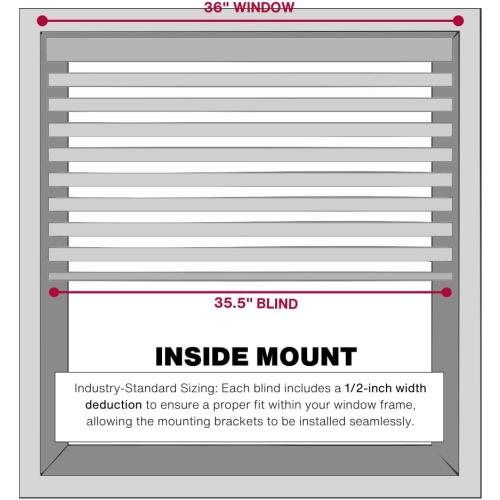 Lotus & Windoware Cordless, 2 Inch Faux Wood Blind, 36 Wide x 54 Long, Window Blinds, Blinds & Shades, Blinds for Indoor Windows, Embossed, Bright White