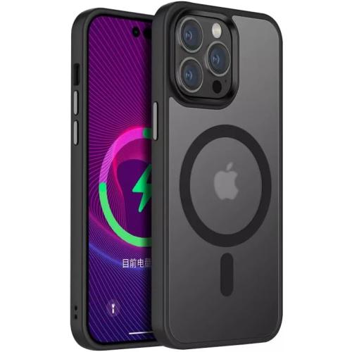 Compatible with iPhone 14 Pro Max Case, [Military Grade Drop Tested] [Compatible with MagSafe] Shockproof Protective Translucent Matte Hard Back Slim Case Cover (Magnetic Case-Frosted Black)