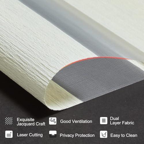 Persilux Cordless Zebra Blinds for Windows with Jacquard Pattern Insulated Roller Shades Light Filtering Sheer Window Shades for Home, Office and Door (34 W x 72 H, Cream)