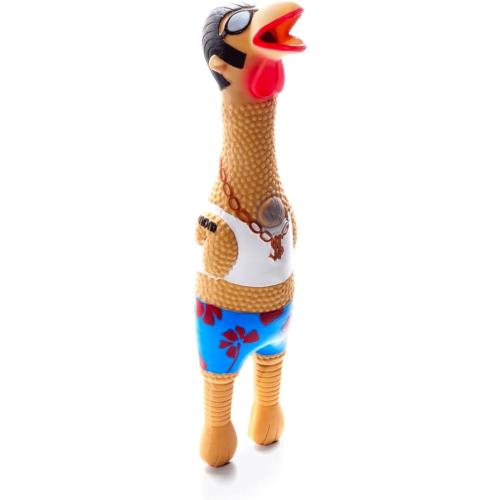 PUREPET 12 Inch Large Rubber Chicken Dog and Pet Toy Classic Henrietta or Earl in Beach Wear Latex Squawkers (12 Inch Earl)