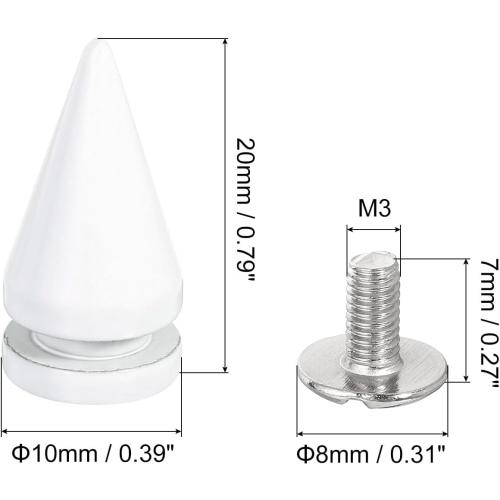 uxcell 16Pcs Cone Spike Stud Rivet, 10x20mm Screw Back Tree Studs and Spikes for Leather Craft, Clothing, Shoes, Belts, Bags (White)