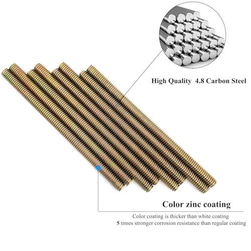 8pcs Color Zinc Fully All Threaded Rod Carbon Steel Long Thread Screw 5/16x5 for Furniture Garden Railing Mounting Assembly Fastening Steel Frame Connection Full Thread Rod for Furniture