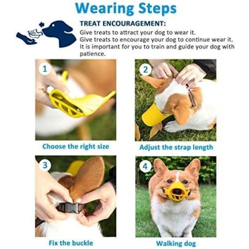 LUCKYPAW Dog Muzzle, Soft Duck Silicone Mouth Cover with Adjustable Strap for Small Medium Dogs, Best to Prevent Barking, Biting, and Chewing (L, Yellow)