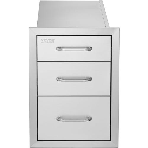 VEVOR  Outdoor Kitchen Drawers Stainless Steel, Flush Mount Triple Drawer, with Stainless Steel Handle, BBQ Drawers for Outdoor Kitchens or BBQ Island