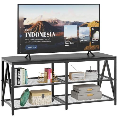 TV Stand for TVs up to 60 Inch, 43 Long Industrial TV Console Table with 3-Tier Storage Shelves, Entertainment Center for Living Room, Bedroom (Black)