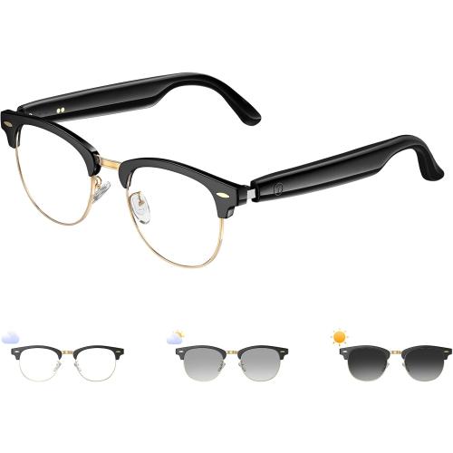 Smart Glasses, Photochromic Lenses Bluetooth Glasses, Blue Light Blocking, Open-Ear Speakers, Ligthweight Design Photochromic Sunglasses for Men and Women, Gold UF-C8 Ultra (No translation function)