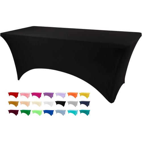 Table Covers for 6 Foot Tables, Black Washable and Wrinkle Resistant Stretch Tablecloths Rectangle 6ft for Events, Wedding, Banquets, Parties